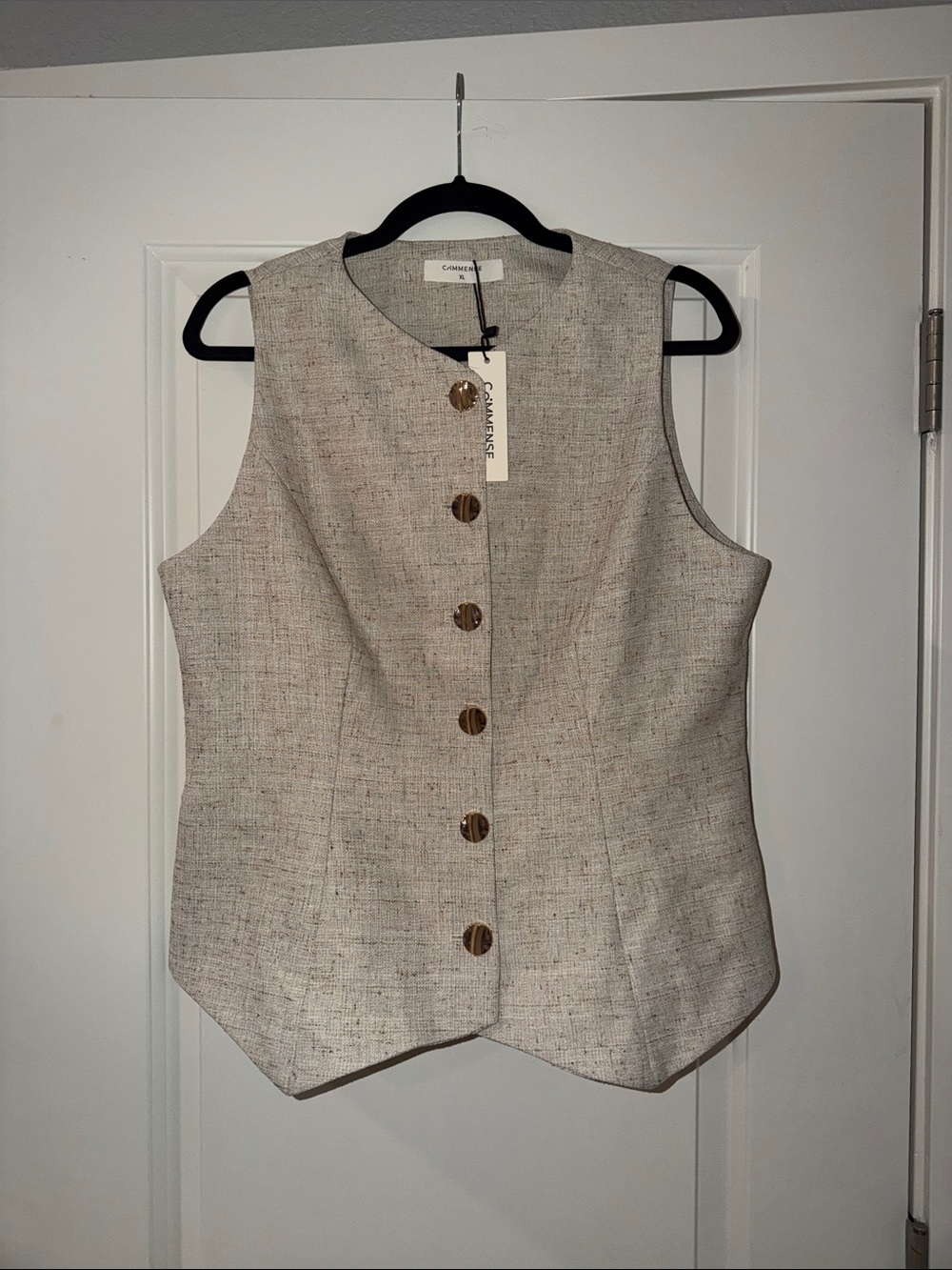 Commense Sleeveless Button Front Tunic - Cream Speckle
